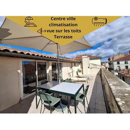 Apartamento Centre Ville, Terrasse Vue Sur Les Toits, Wifi & Clim *